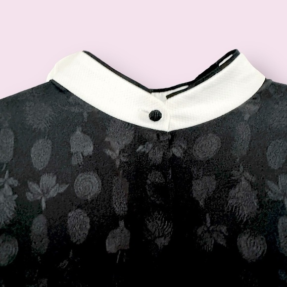 The Row Silk Blouse Black Long Sleeve Jacquard White Mock Neck Collar Size 6 - Picture 7 of 15